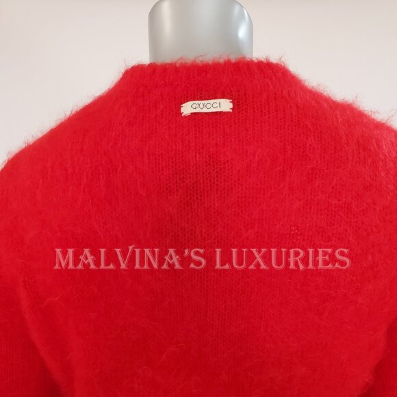 GUCCI MENS SWEATER RED MOHAIR KNIT WOOL V-NECKLINE TOP sz M / MEDIUM - Picture 10 of 16